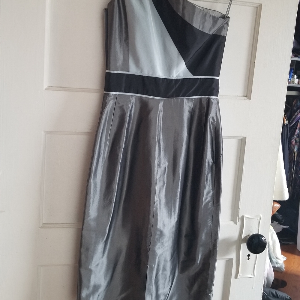 Abaete gray, one shoulder silk dress
